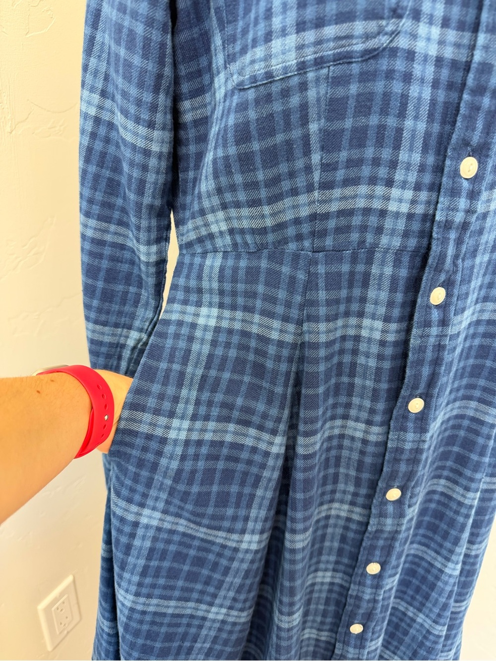 Polo Ralph Lauren Blue Plaid Button-Down Long Sleeve Maxi Shirt Dress Size L - Picture 6 of 15